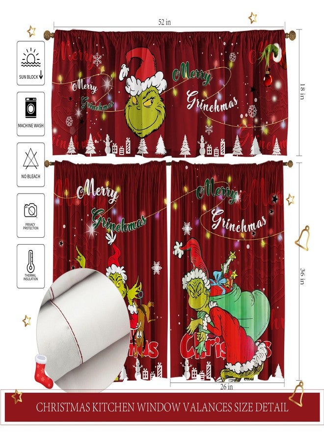 SUNWISHA Christmas Curtain Valances Set Upper Curtain 52'' Lx18'' W & Lower 36'' L x 26'' W x2 Kitchen Windows Decor 3 Piece Set red - Image 4